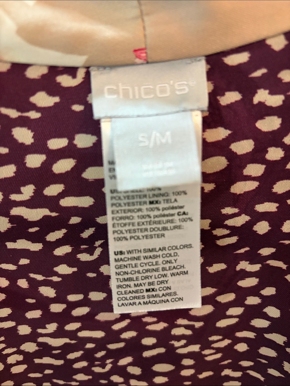 Chico's Reversible Beige Floral Long-Sleeve Kimono Dress with Fuchsia Blooms - Picture 4 of 6